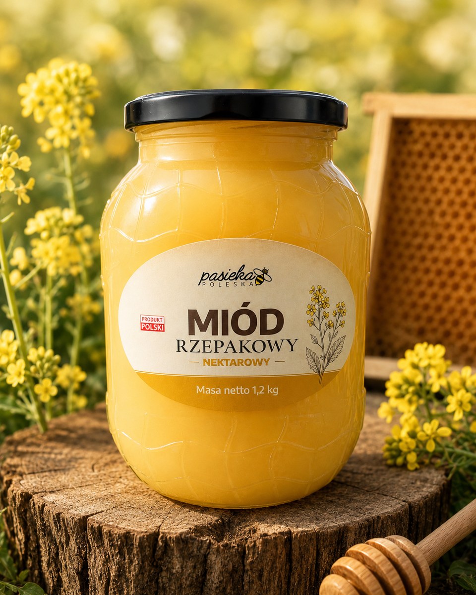 Słoik miodu rzepakowego z Pasieki Poleskiej